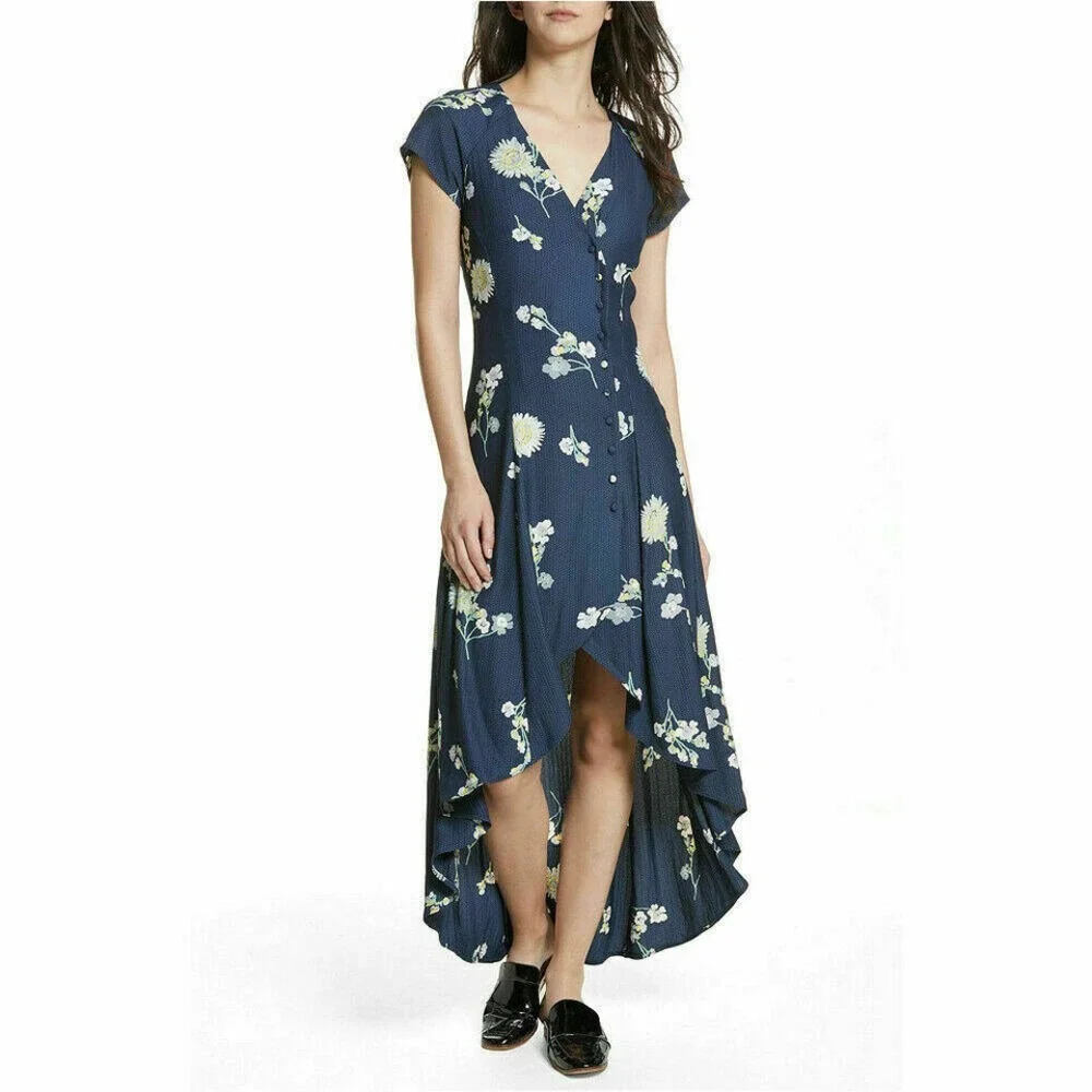 Free People Women's Navy Blue Lost In You Floral Midi Dress Size Small